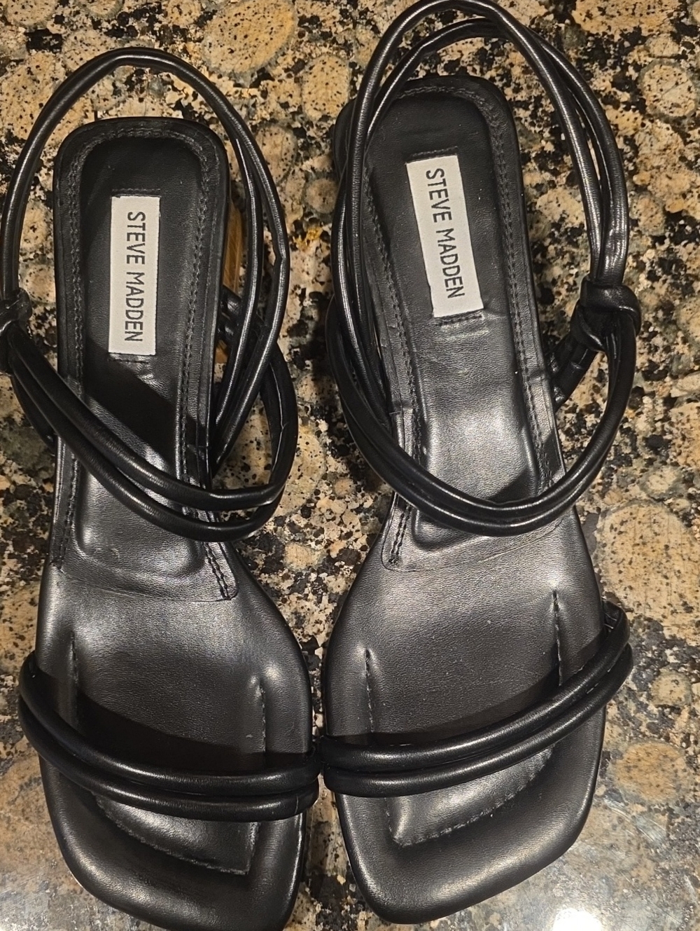 Steve Madden Black Strappy Square-Toe Slingback Heels
